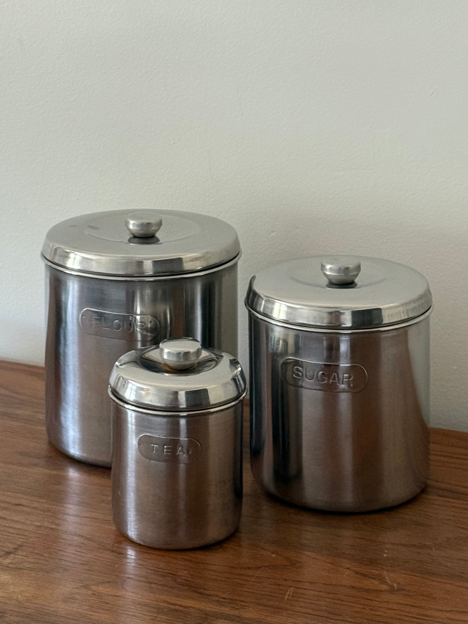 Mid century stainless steel canister set